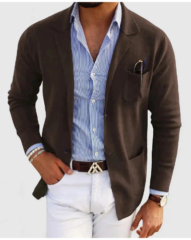 Valenzora | Herren-Cardigan mit lässigen Knöpfen, Taschen und gekerbtem Kragen, einfarbig, lange Ärmel