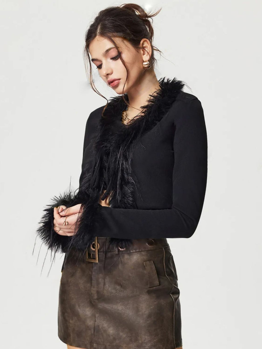 Valenzora | Langärmliger Cardigan mit pelzigem Besatz