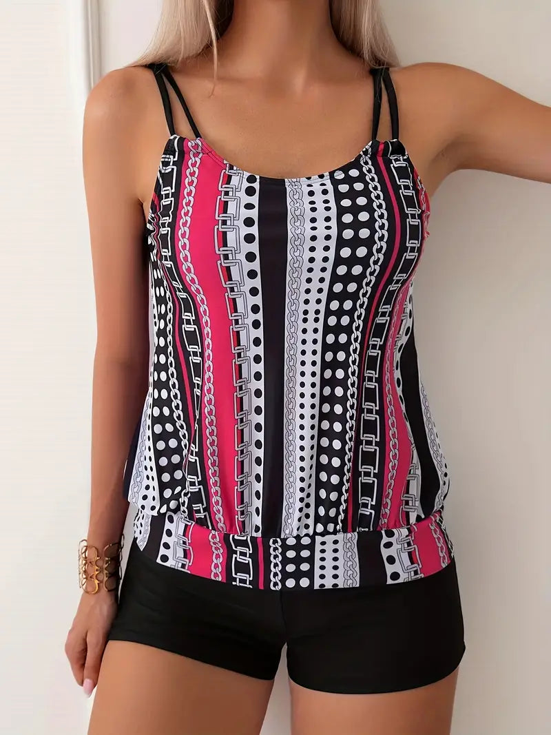 Valenzora | Striped tankini with print