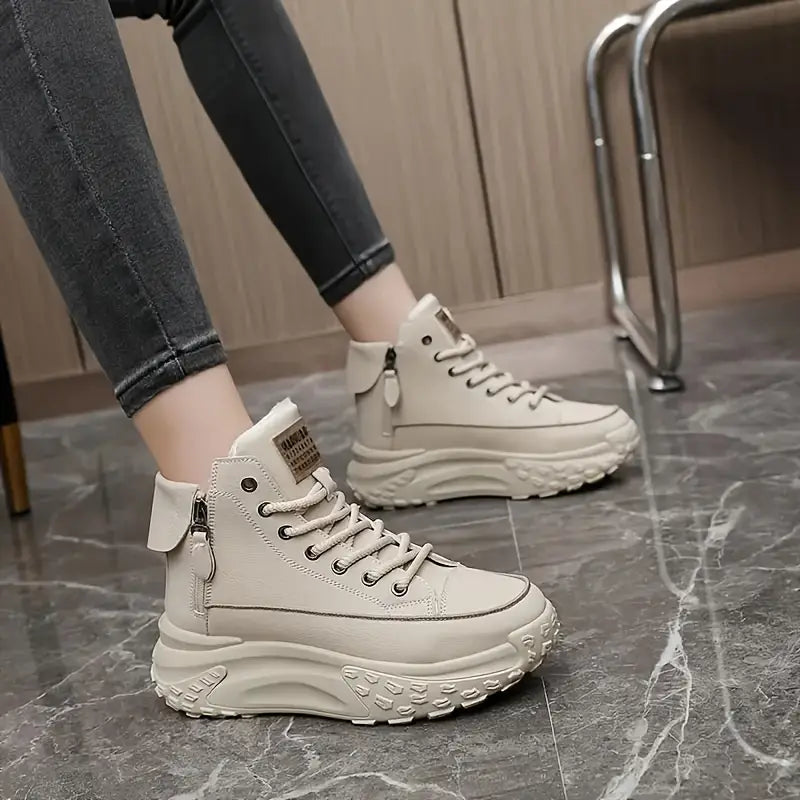 Platform ankle boots with plush lining