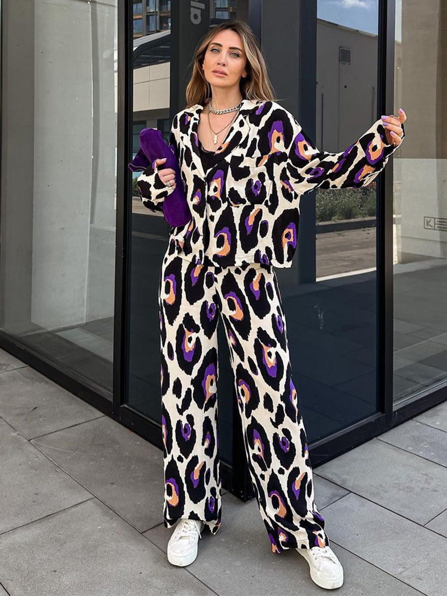 Valenzora leisure suit with short long sleeves and high waist, wide trousers