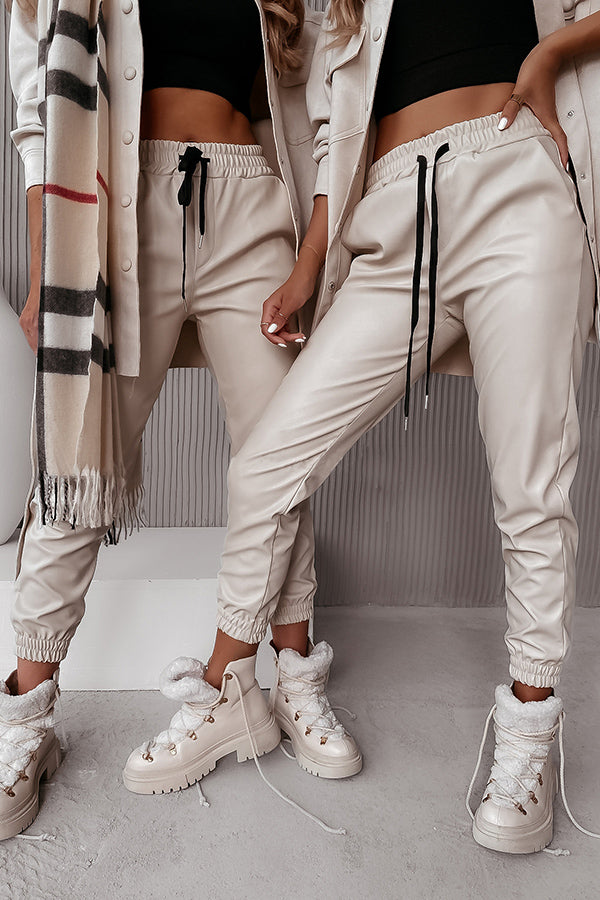 Valenzora | Drasilla Faux Leather Elastic Waistband Pockets Jogger