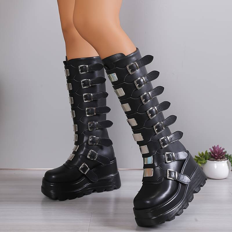Valenzora | Trendige Plateau-Stiefel mit Schnallen