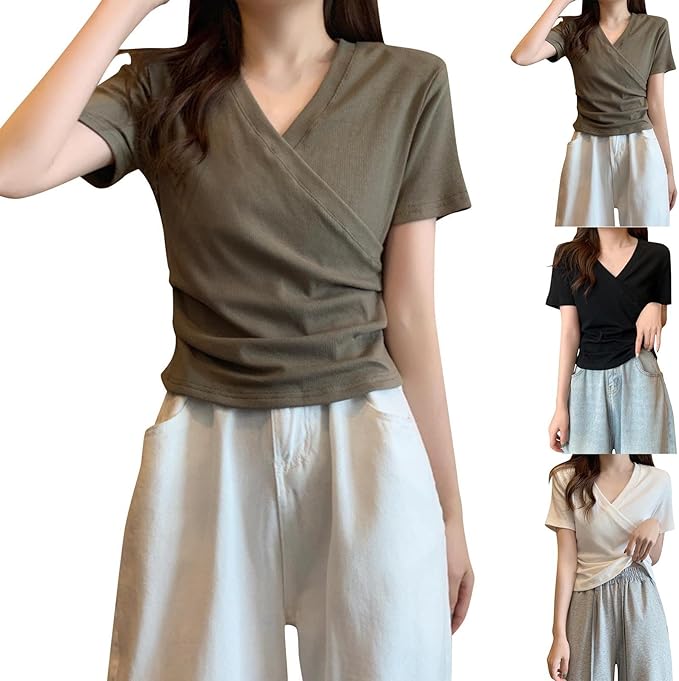 Damen-Wickeloberteil mit elegantem V-Ausschnitt und figurfreundlichem Schnitt, Größe