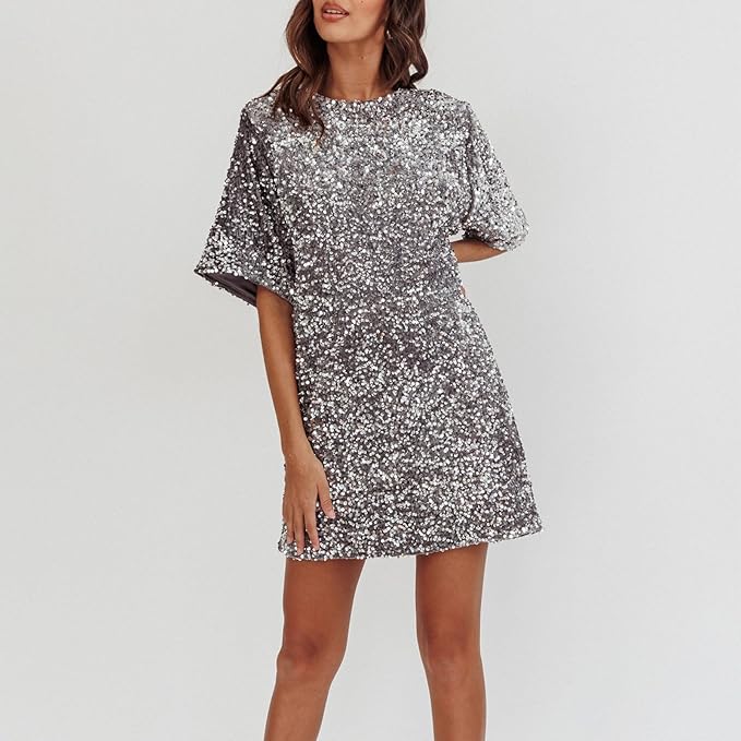 Valenzora | Glittering sequined dress with bell sleeves