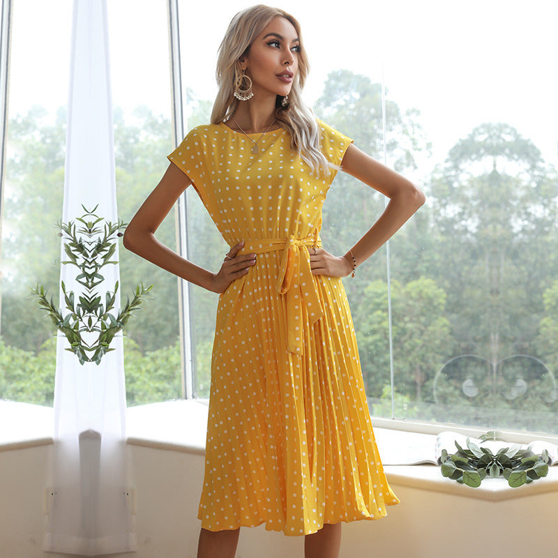 Valenzora | Elegant Polka Dot Midi Dress with Short Sleeves for Women