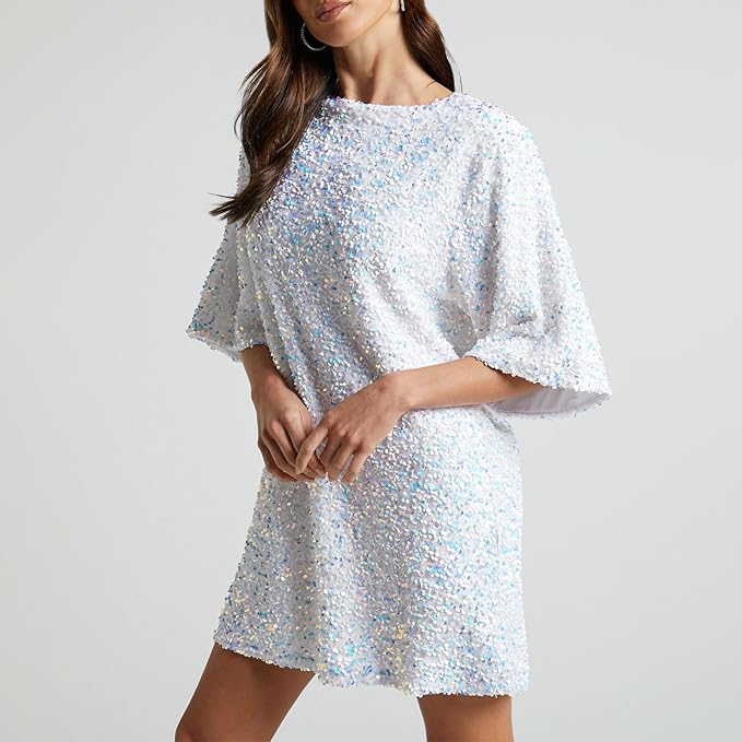 Valenzora | Glittering sequined dress with bell sleeves