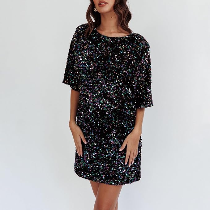 Valenzora | Glittering sequined dress with bell sleeves