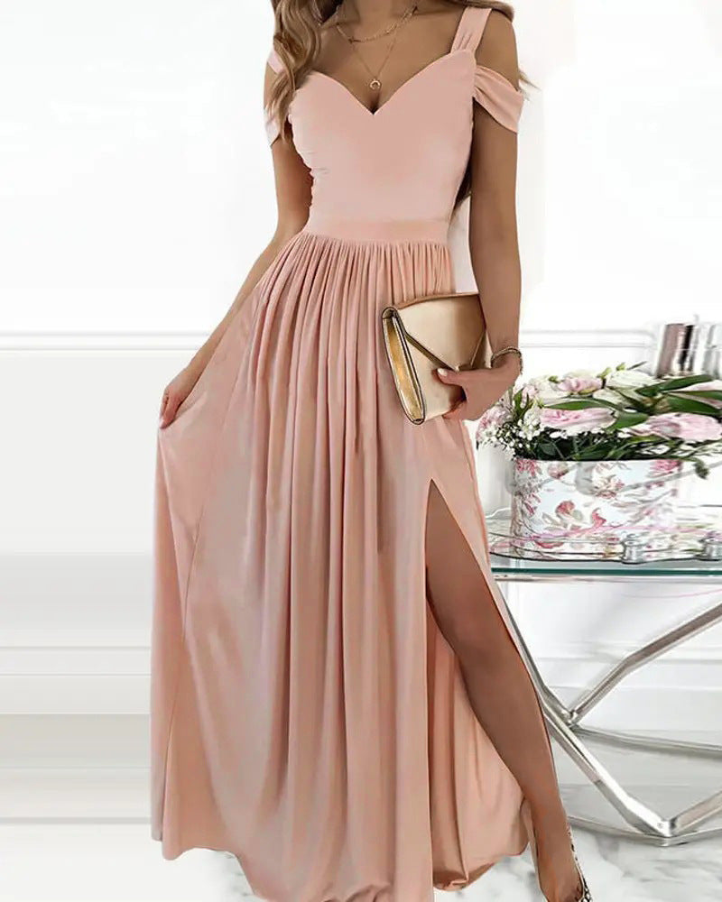 Valenzora | Boho Spaghetti-Träger-Kleid lang fließend mit Schlitz