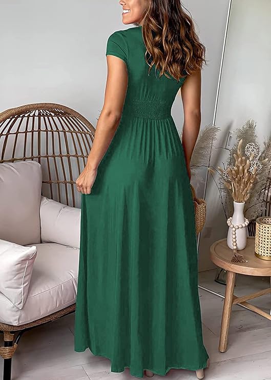 Elegant maxi dress with deep V-neck and high slit – evening and party dress