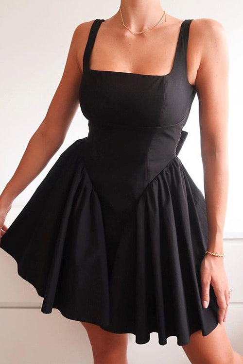 Valenzora | Rosiedress Square Neck Bow Knot Backless Mini Dress