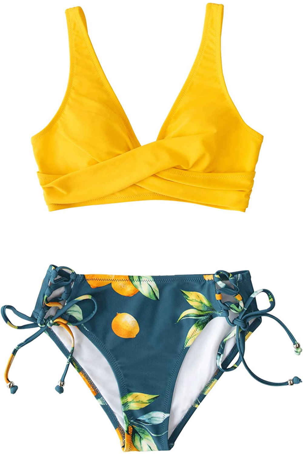 Valenzora Swim Bikini | Erhabener Bikini mit Zitronendetail und Trägern auf der Rückseite