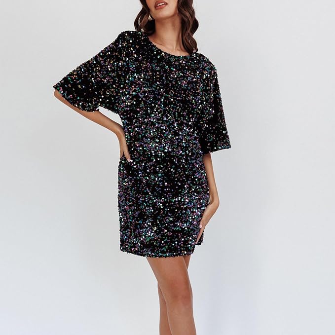 Valenzora | Glittering sequined dress with bell sleeves