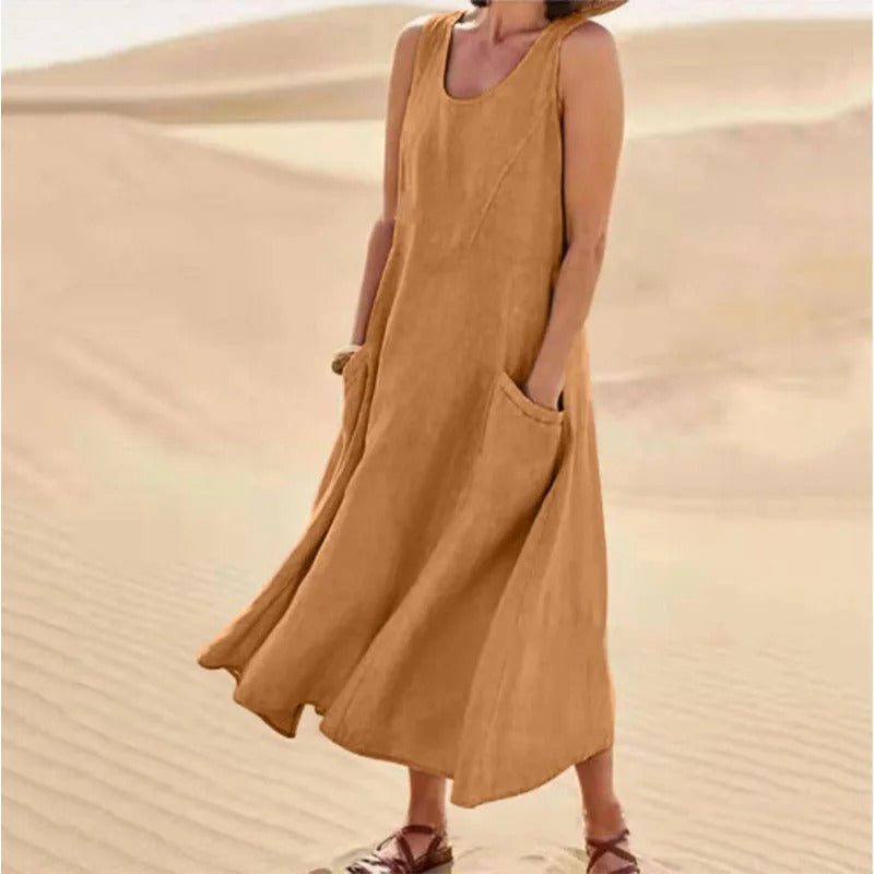Valenzora | Sleeveless linen dress with pockets for women
