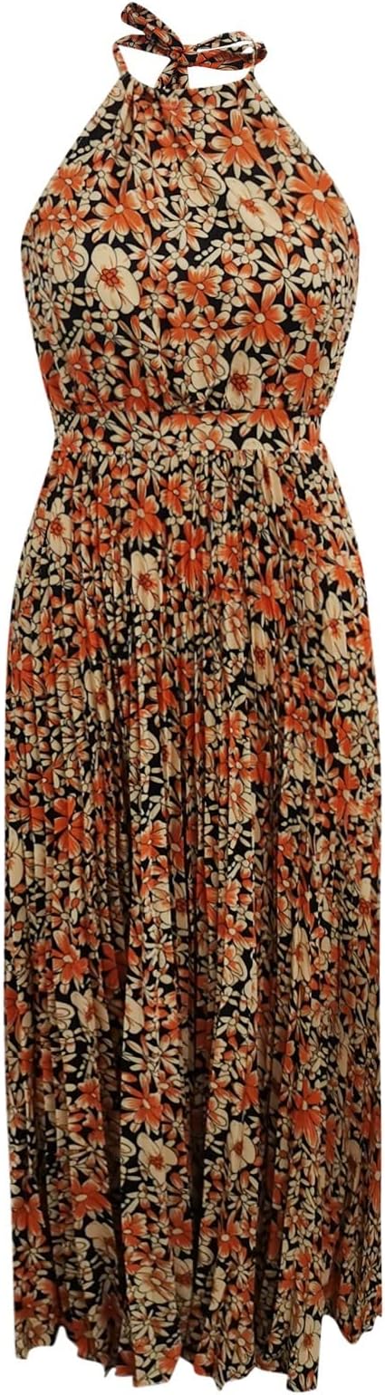 Valenzora | Boho Print Patchwork Halter Pleated Dresses