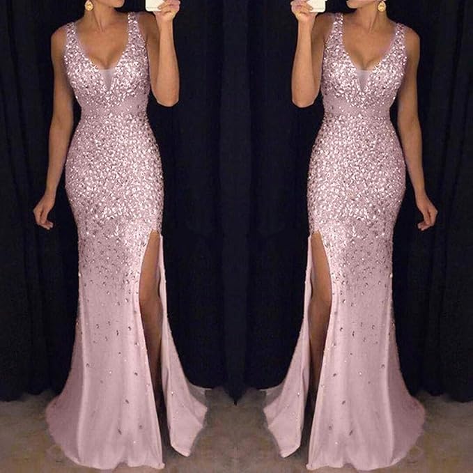 Valenzora | Sling V-neck Split Glittering Evening Dress