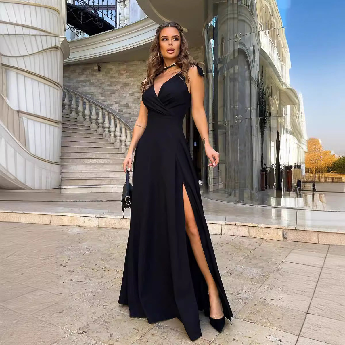 Valenzora | Evening dress, long, pleated, solid color