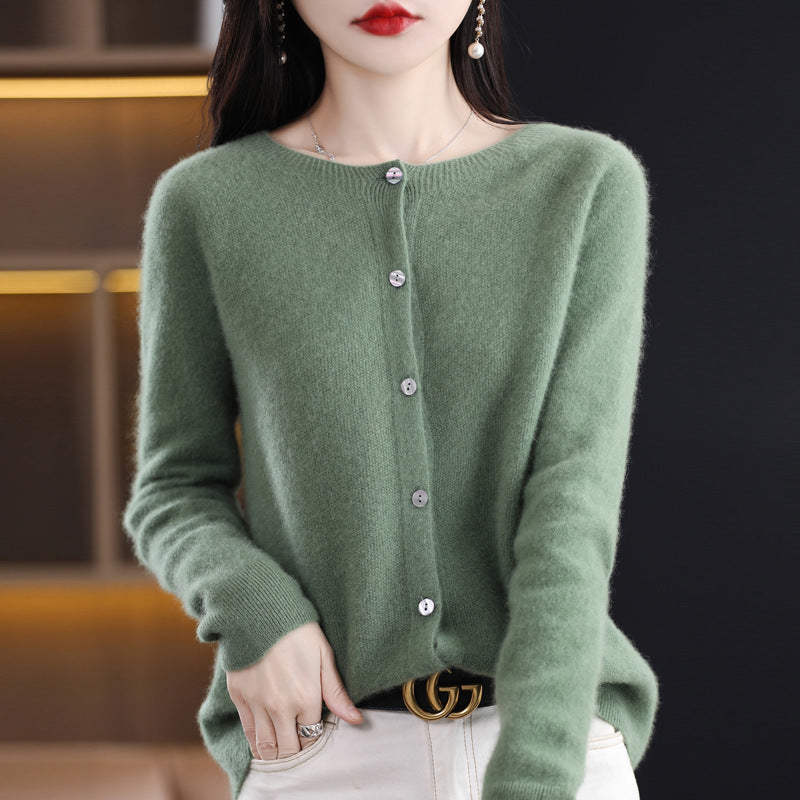 Valenzora | Loose-fitting women's cashmere cardigan with round neck made from high-quality vegan wool