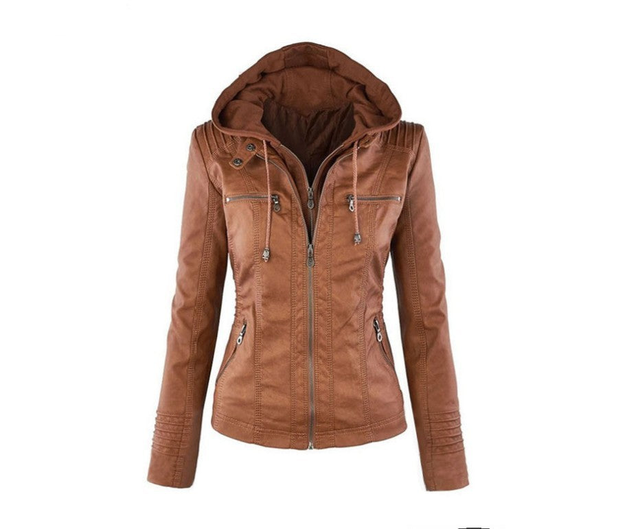 Valenzora | Damen Lederjacke mit Kapuze