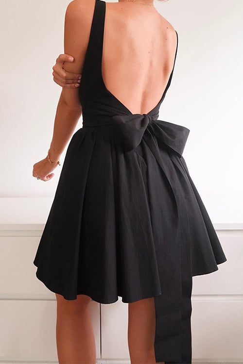 Valenzora | Rosiedress Square Neck Bow Knot Backless Mini Dress