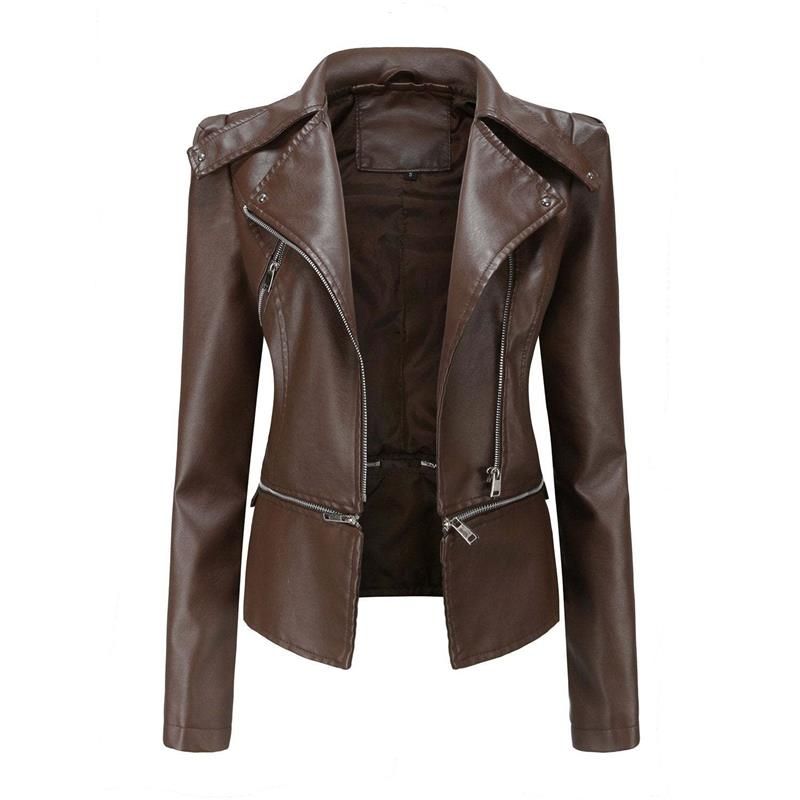 Valenzora | Gothic Soft Leather Jacket with Lapel and Breathable Zipper Design
