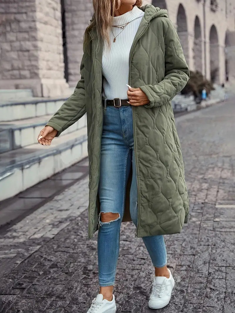 Cotton quilted coat with hood and long sleeves