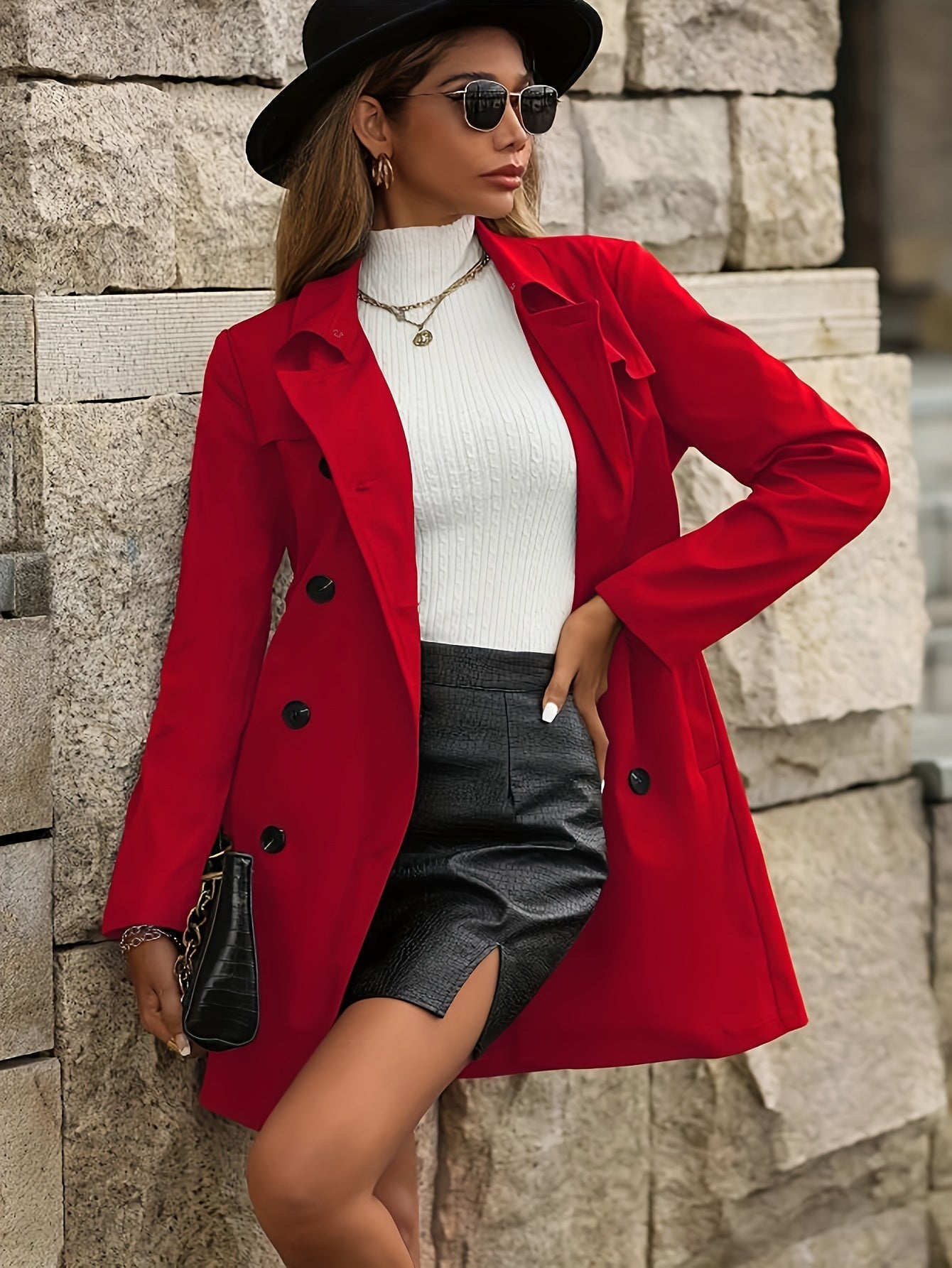 Valenzora | Women's Double-Breasted Trench Coat with Button Details