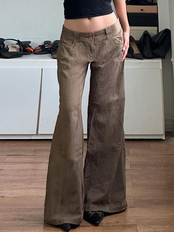 Valenzora | American Retro Low Waist Split Flared Trousers