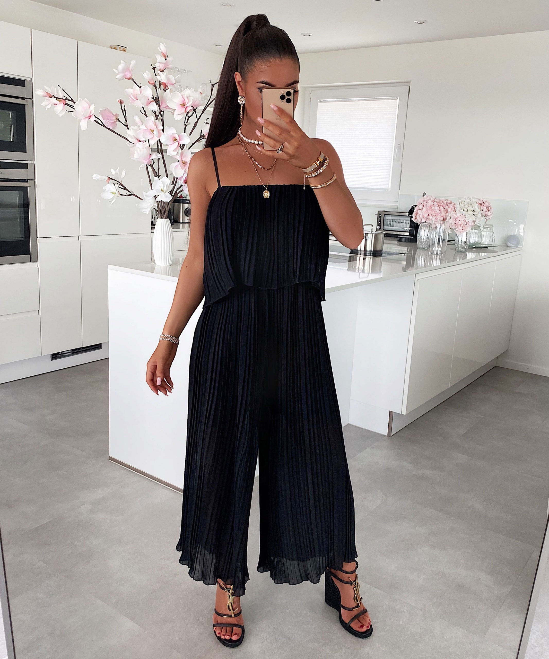 Pleated One-Piece Black