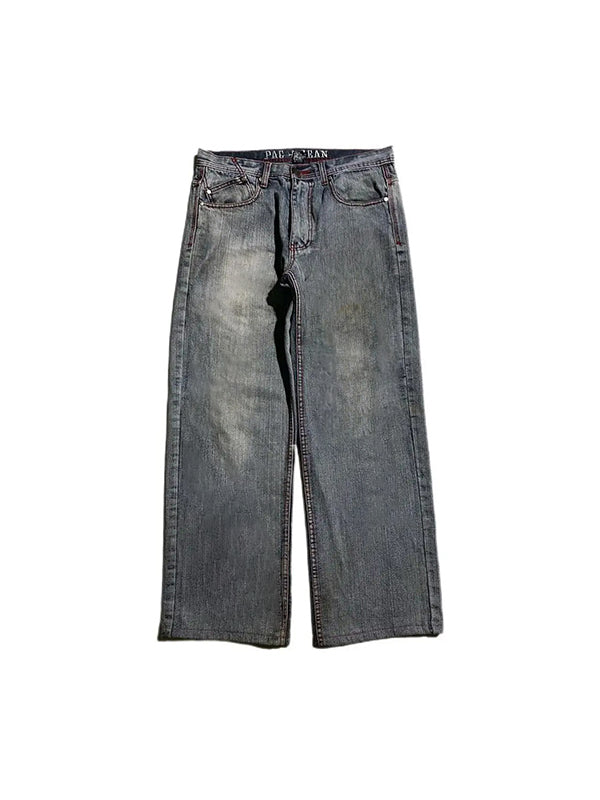 Valenzora | 2000s Boyfriend Baggy Jeans With Skull Embroidery