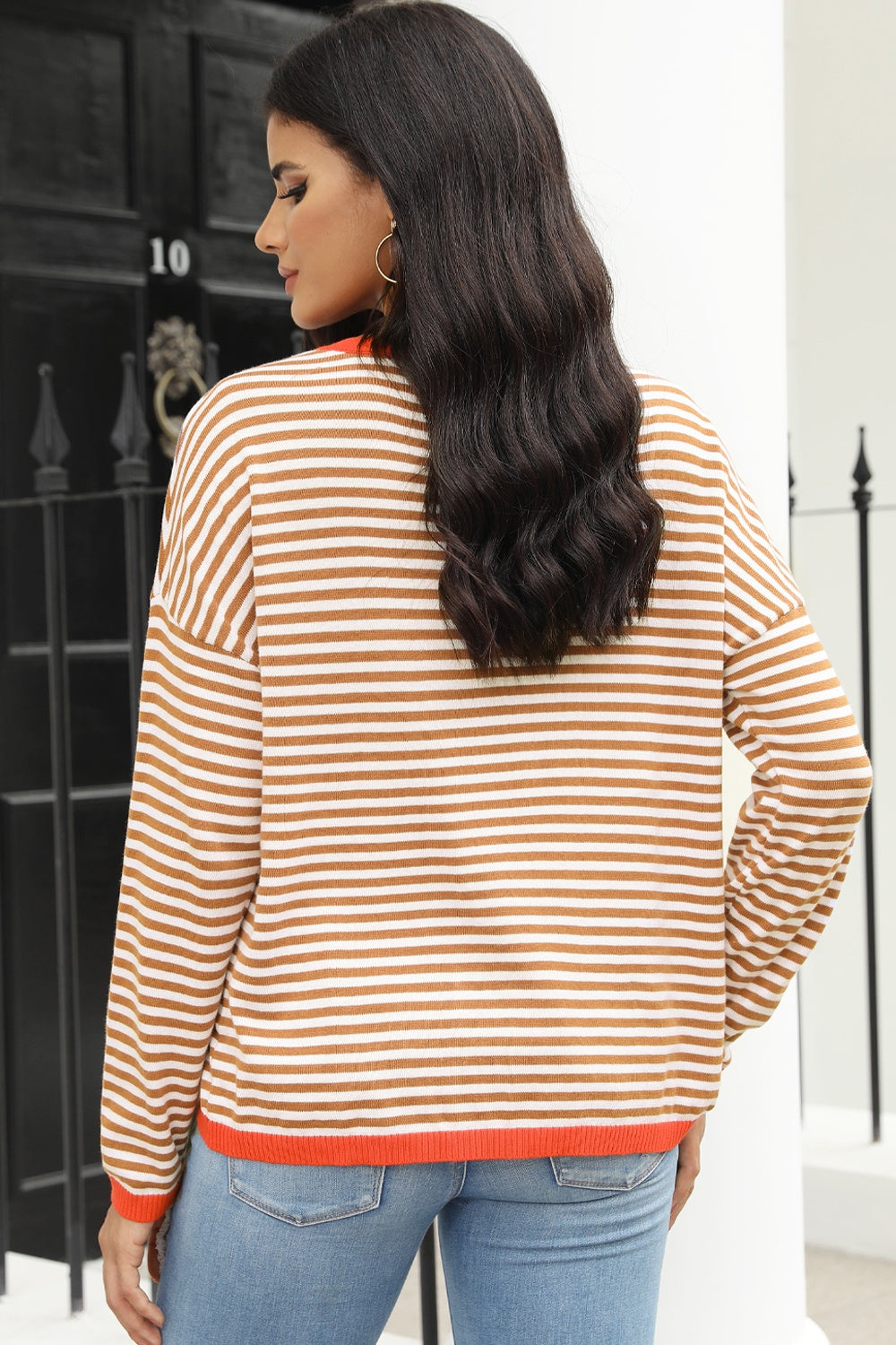 Valenzora | Striped crew neck drop-shoulder T-shirt