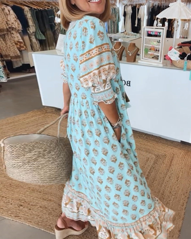 Valenzora | Printed V-neck dress