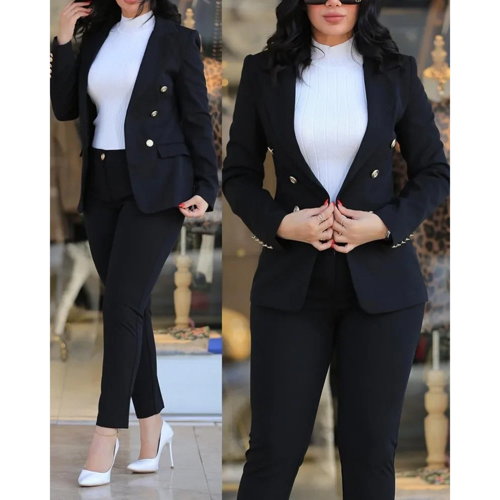 Valenzora | Zweireihiger Blazer & Hose mit Taschen für Damen