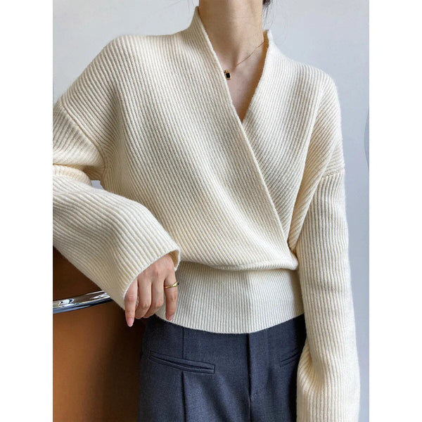 Valenzora | Klassischer Herbst-Wickelpullover mit Statement-Ausschnitt für Damen