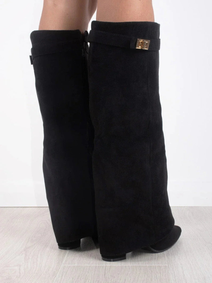 Valenzora | Elegant women's boots made of high-quality suede with golden accents