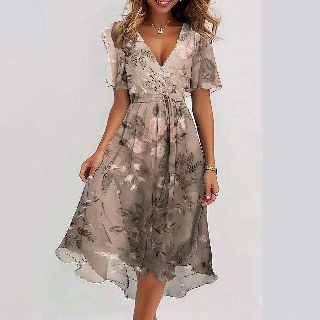 Valenzora | Midikleid mit Blumenmuster und V-Ausschnitt