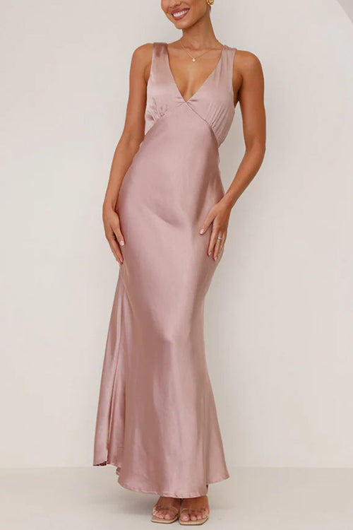 Valenzora | Rosiedress V-Ausschnitt Ärmelloses Maxikleid Partykleid