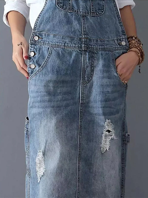 Valenzora | Casual dungaree dress with back slit and pockets
