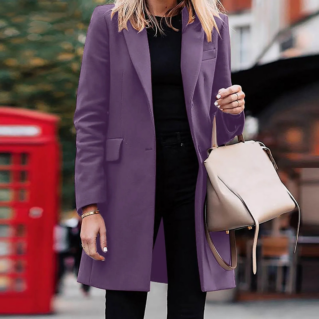 Valenzora | Women's Slim Fit Coat Jacket, One Button Wool Blend Long Jacket