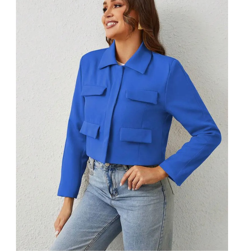 Valenzora | Women's Bomber Jacket Short Jacket with Four Front Pockets and Minimalist Design
