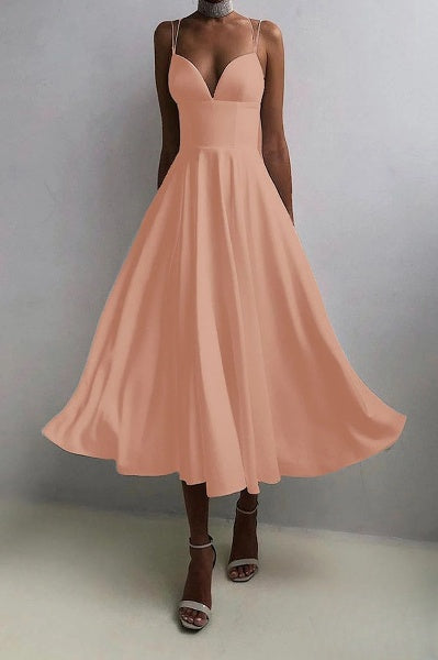 Valenzora | Elegant midi dress with spaghetti straps for special occasions