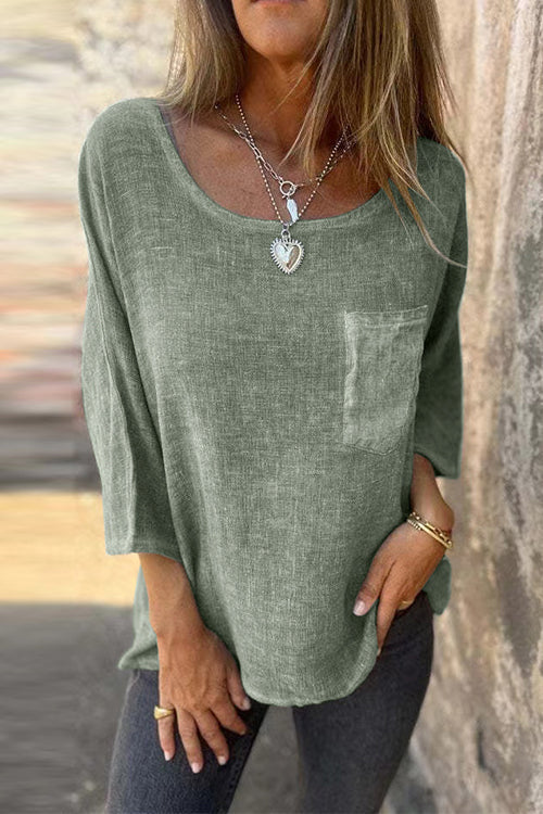 Valenzora | Rosiedress 3/4 Sleeve with Pockets Cotton Linen Casual T-Shirt