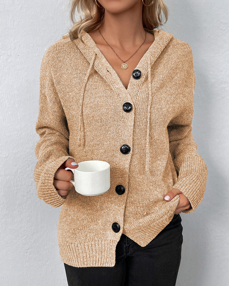 Corina™ - Unifarbener Cardigan mit Kapuze und Schnürung