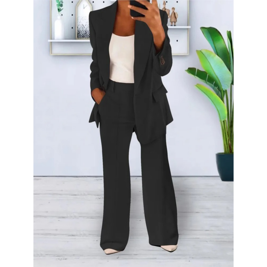 Valenzora | Relaxed fit solid color casual pocket blazer and trousers set