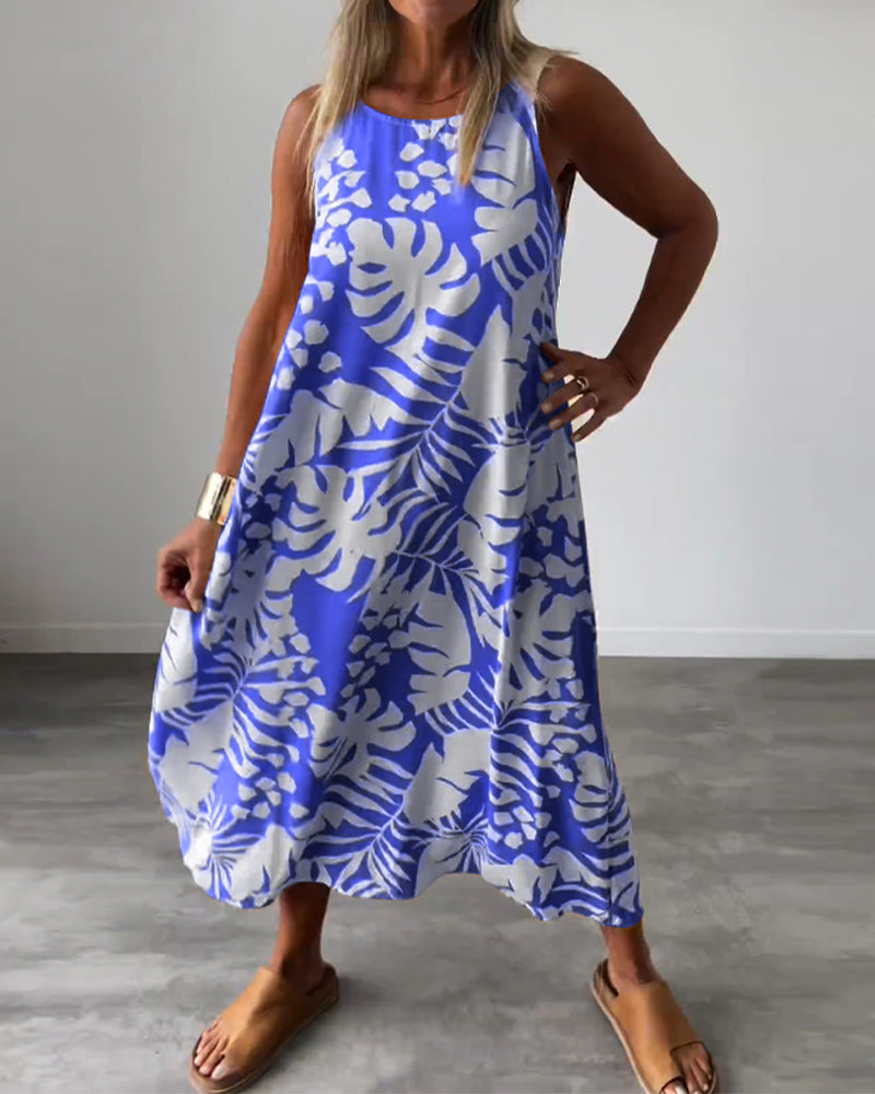 Valenzora | Casual, sleeveless dress with leaf pattern