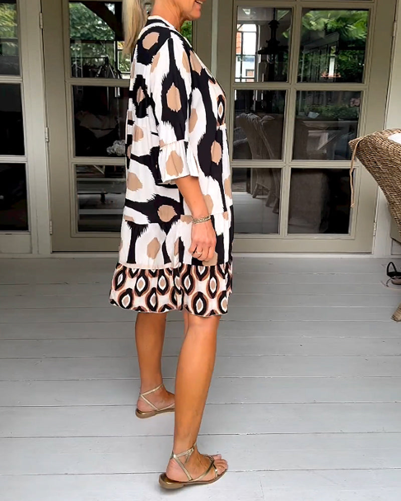 Valenzora A-line dress | Stylish printed midi summer dress for women with pockets