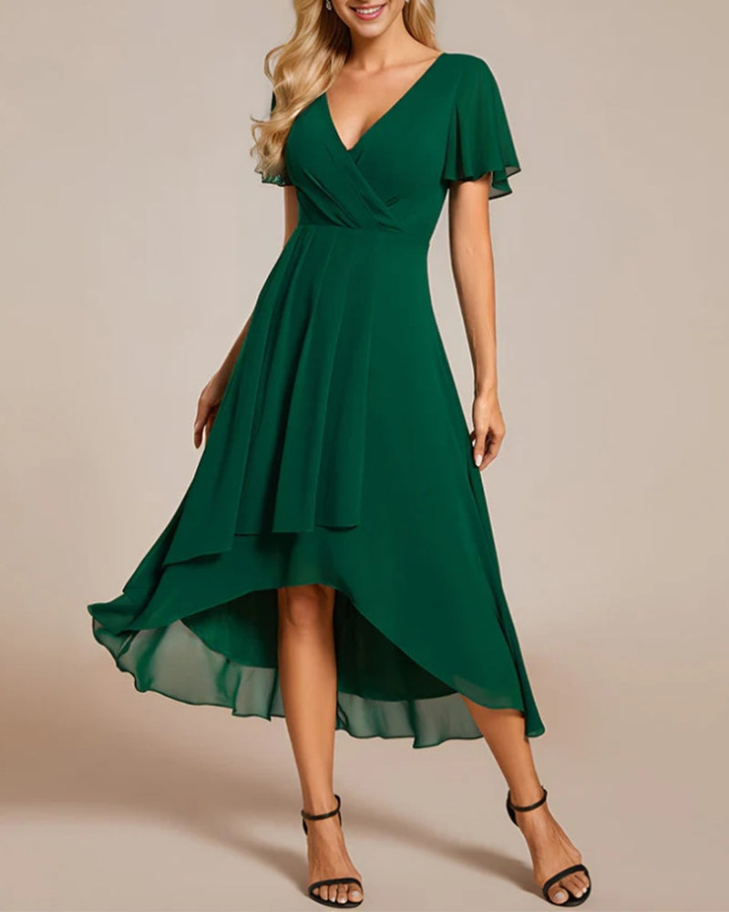 Valenzora | Dress with V-neck and ruffled sleeves