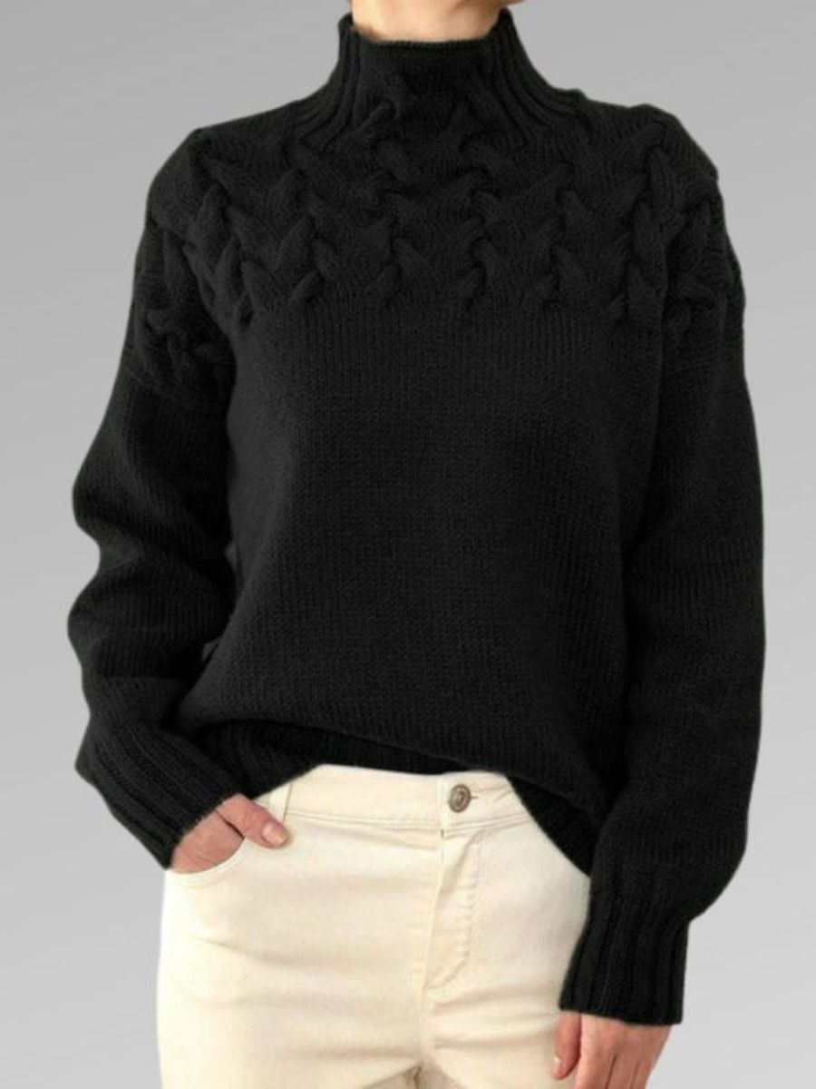 Valenzora - Women's high collar cable knit sweater