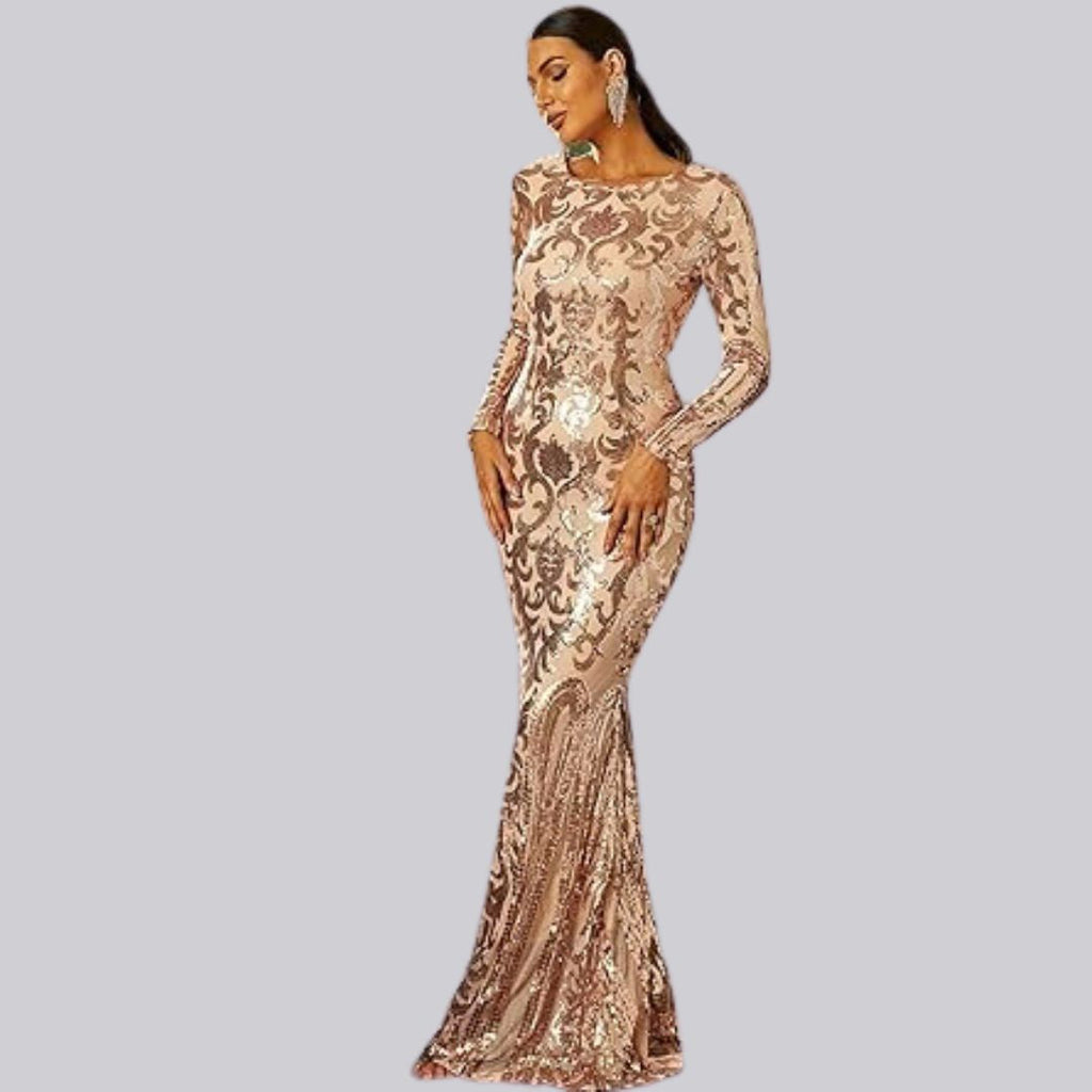 Valenzora | Evening dress with long sleeves and sequins