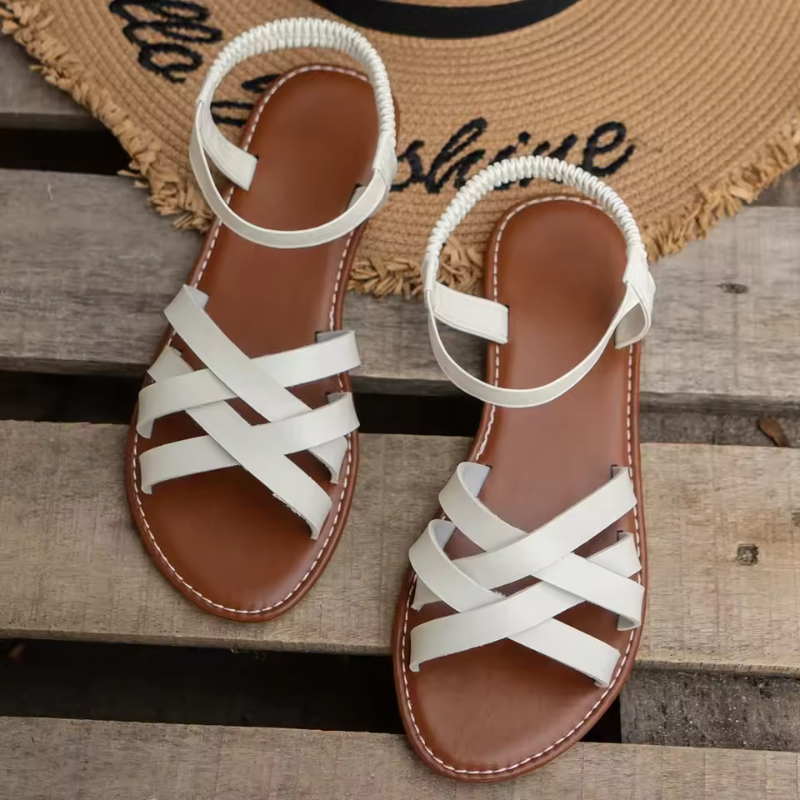 Valenzora | Elegante Damenledersandalen, flache Schuhe